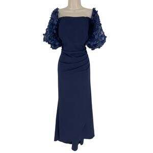Xscape Navy Blue Midi Dress with Floral Sleeves